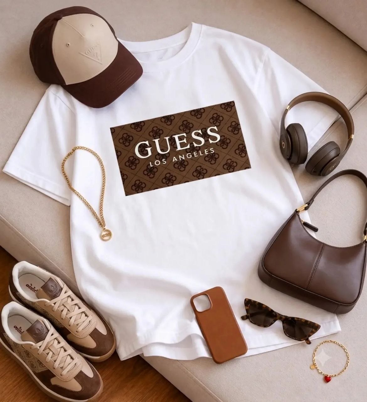 تیشرت باکسی زنانه  چاپی طرح GUESS جنس نخ پنبه خنک تابستانی