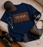 تیشرت باکسی زنانه چاپی طرح GUESS جنس نخ پنبه خنک تابستانی