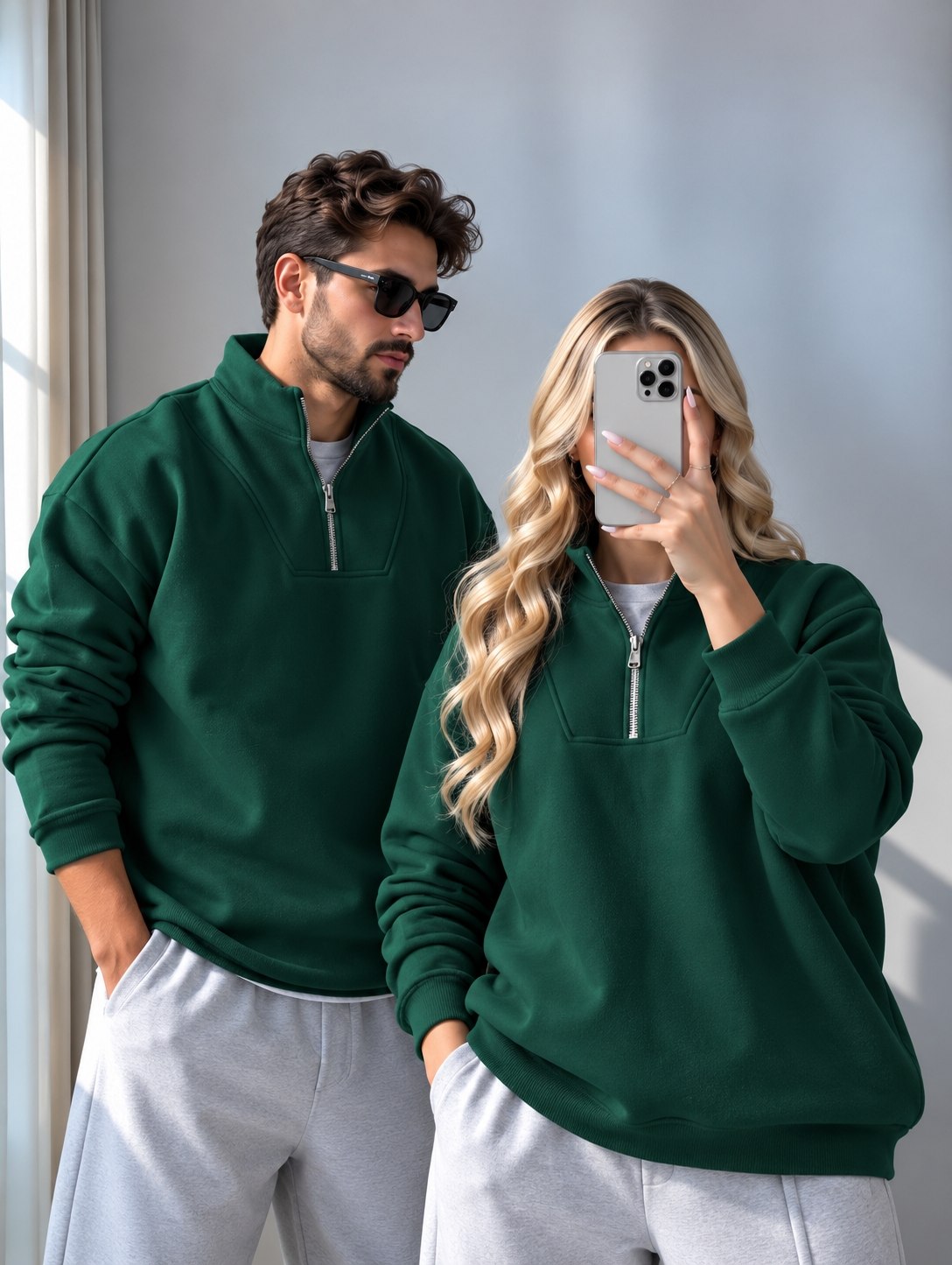 سویشرت پلار نیم زیپ اسپرت دورس داخل کرک با یقه افهدار