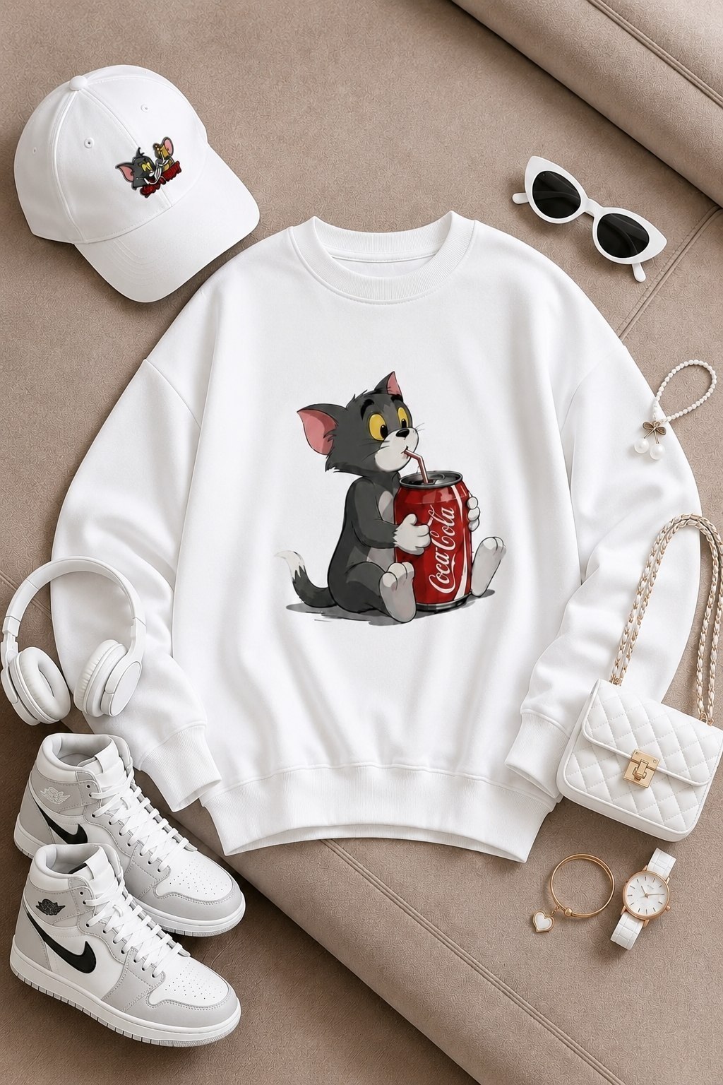بلوز دورس توکرکی اسپرت یقه گرد طرح تام و کوکاکولا این مدل هم مناسب مردانه است هم زنانه کد 80756