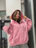 سویشرت زنانه کلاهدار زیپدار با جیب کانگورویی و نوشته Not You در پشت لباس.